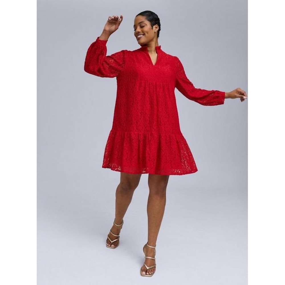 Torrid Red Lace Ruffle Collar Cotton Blend Dress size 0 NWT